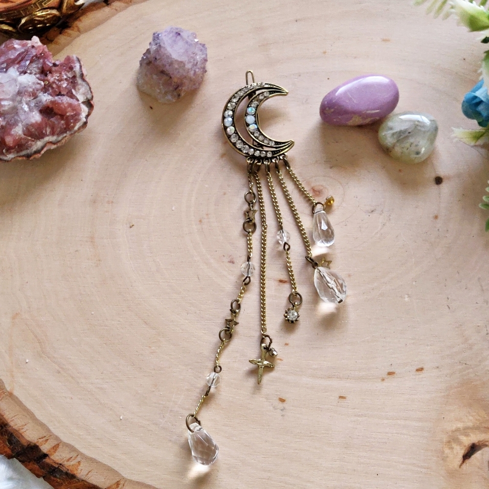 Crescent Moon Rhinestone Hair Clip - Picture 5 of 8